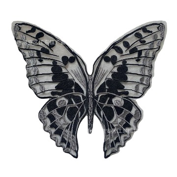 吊带裙子前胸后背大蝴蝶翅膀绣花黑灰色网纱大号蝴蝶刺绣花边服饰