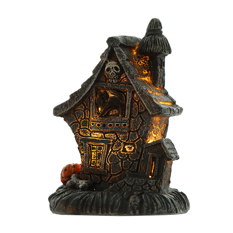 2021 New Halloween Gift Small Haunted House Desktop Lamp Resin Halloween Decorations Glowing Night Lights Ornaments