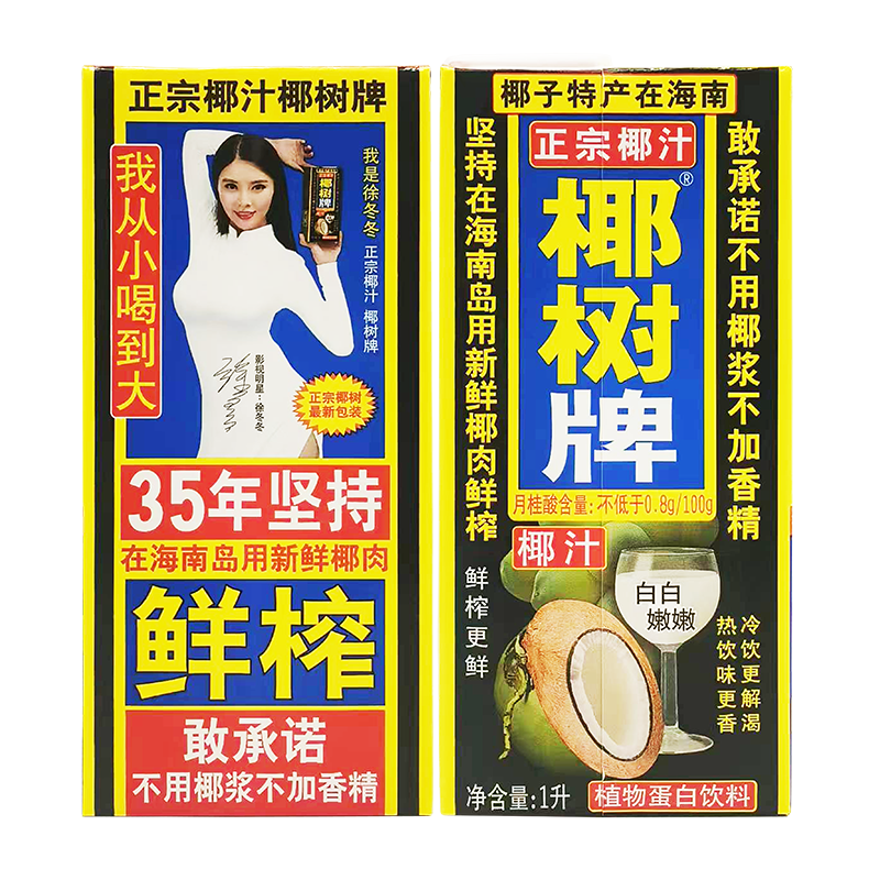 椰树牌椰子汁海南鲜榨椰汁植物蛋白饮料1升*2盒