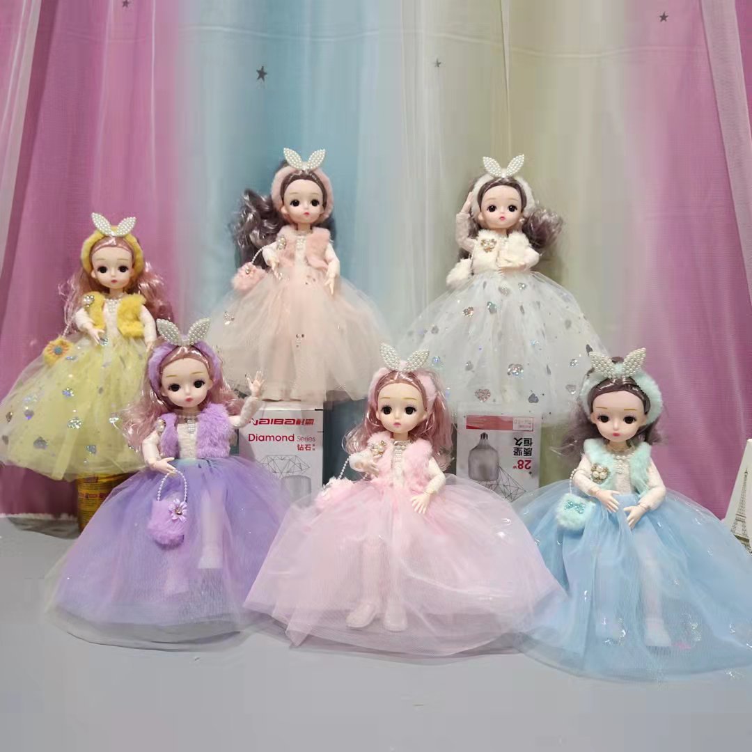 发光搪胶丝裙公主过家家玩具送女孩音乐玩偶礼物30cmdiy芭比娃娃