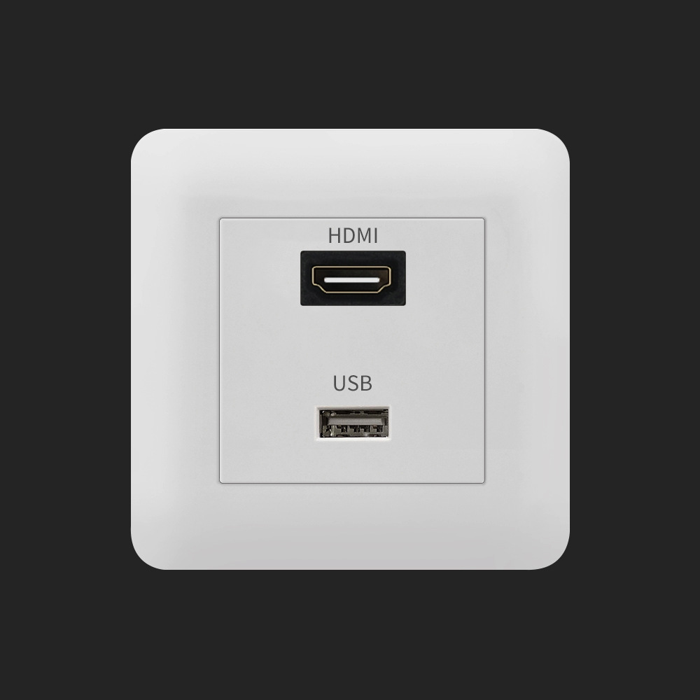 86型墙面暗装二合一面板一位hdmi接口加一位usb接口电源插座面板