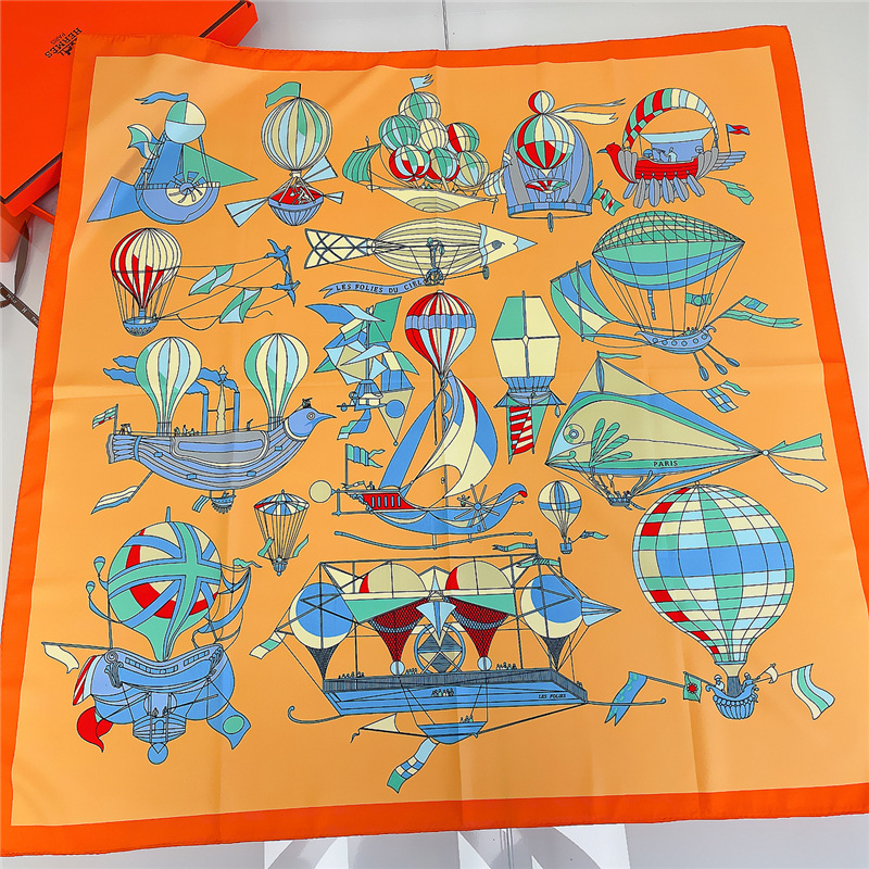 2022 New Nautical Printing Handmade Curling 90 Square Scarf Women's Fashion Decorative Scarf Holiday Scarf Sunscreen Shawl