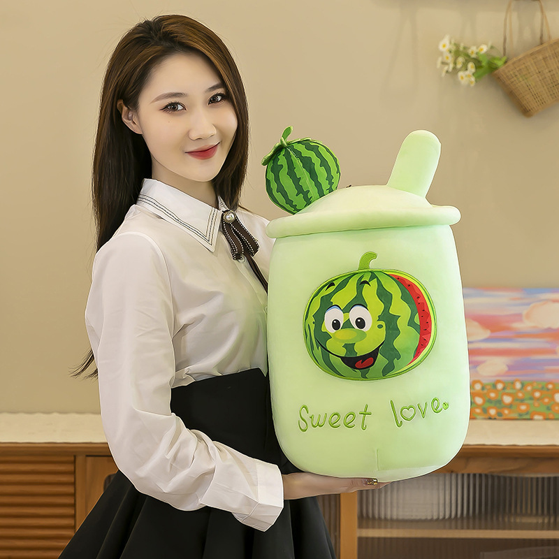 Foreign Trade New Creative Watermelon Peach Blueberry Milky Tea Cup Plush Toy Pillow Factory Cross-Border Wholesale