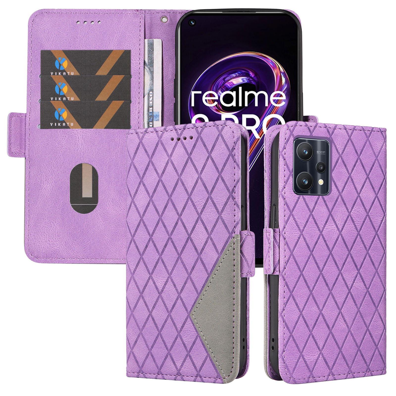 适用于oppo reno8手机皮套 reamle c33双色菱形小香风插卡钱包壳