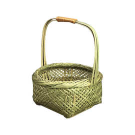 hoo4批发竹编制品竹青手提篮子手工编织小菜篮装鸡蛋水果收纳筐采