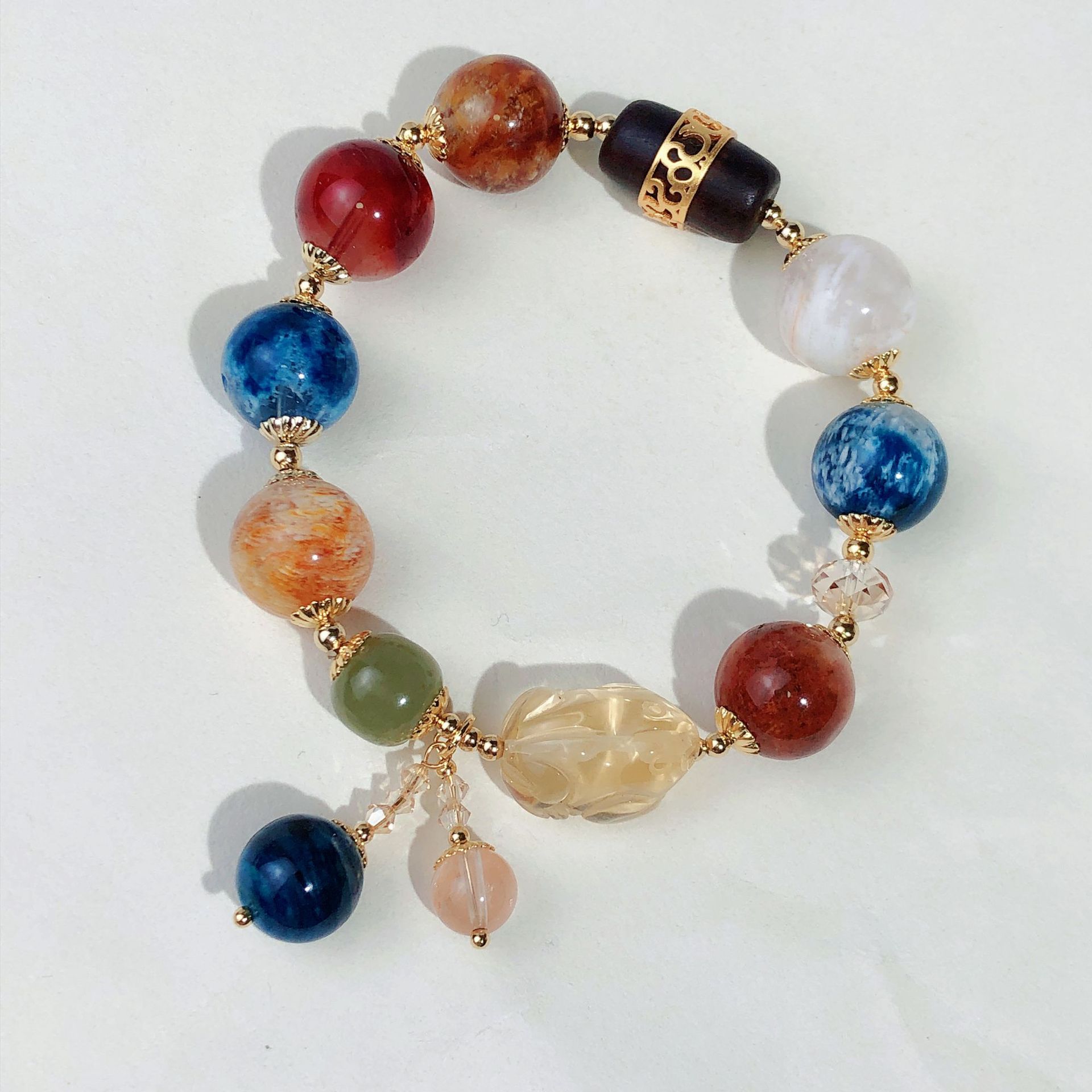 彩色雪花幽灵石手链单圈黄水晶和田玉桶珠奥地利水晶手串手工饰品