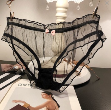 小熊透气中腰蕾丝印花冰丝内裤女甜美性感少女无痕女士三角裤提臀