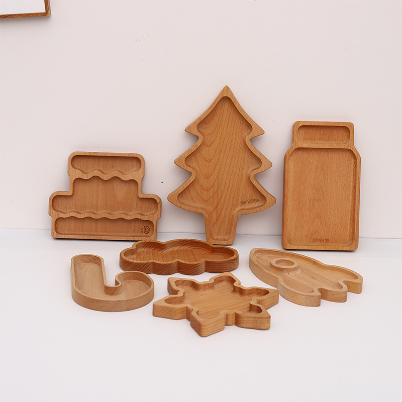 Christmas Wooden Cartoon Tray Simple Christmas Series Shape Fruit Snack Biscuits Home Party Dinner Plate