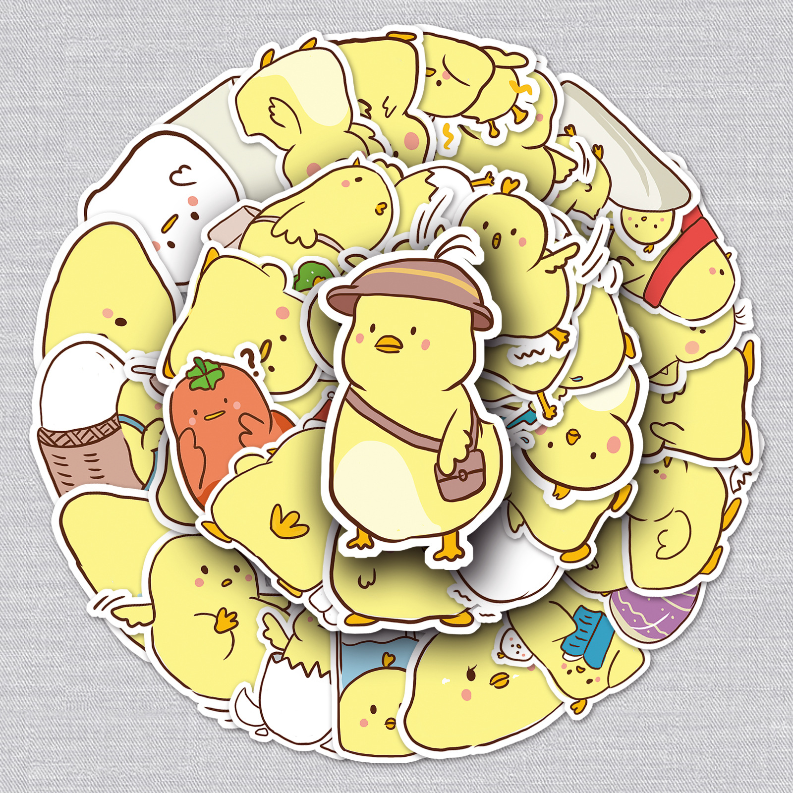 50张小鸡仔涂鸦贴纸卡通可爱原创咕卡贴纸diy水杯行李箱贴纸防水