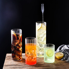 竖条纹玻璃果汁饮料杯 直身透明玻璃柯林杯 威士忌鸡尾酒杯单层杯