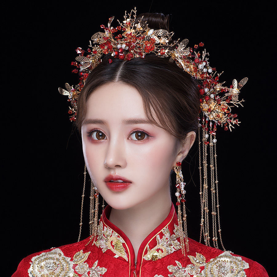 秀禾服头饰简单大方凤冠皇后大气新娘结婚长流苏2021年新款皇联严