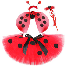 红色瓢虫TUTU SKIRT短裙套装带翅膀 儿童表演网纱半身裙 蓬蓬裙