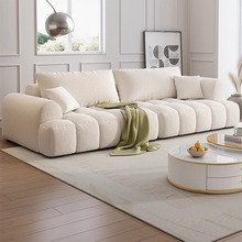 奶油风泡芙棉花糖布艺沙发猫抓布法式复古风客厅现代简约直排沙发