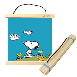 工厂批发 diy史努比狗挂画实木挂杆 卧室儿童卡通装饰画磁性挂轴