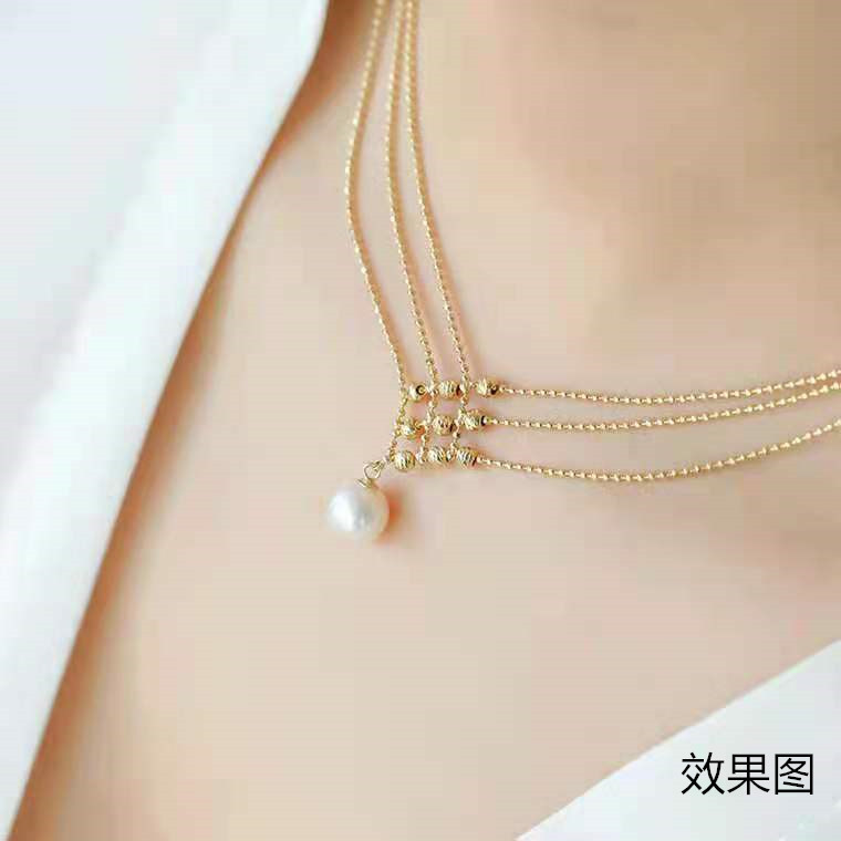 Japanese and Korean Jewelry New 18K Real Gold Three-Row Chain DIY Necklace Multi-Layer Pearl Jewelry Chain Wholesale