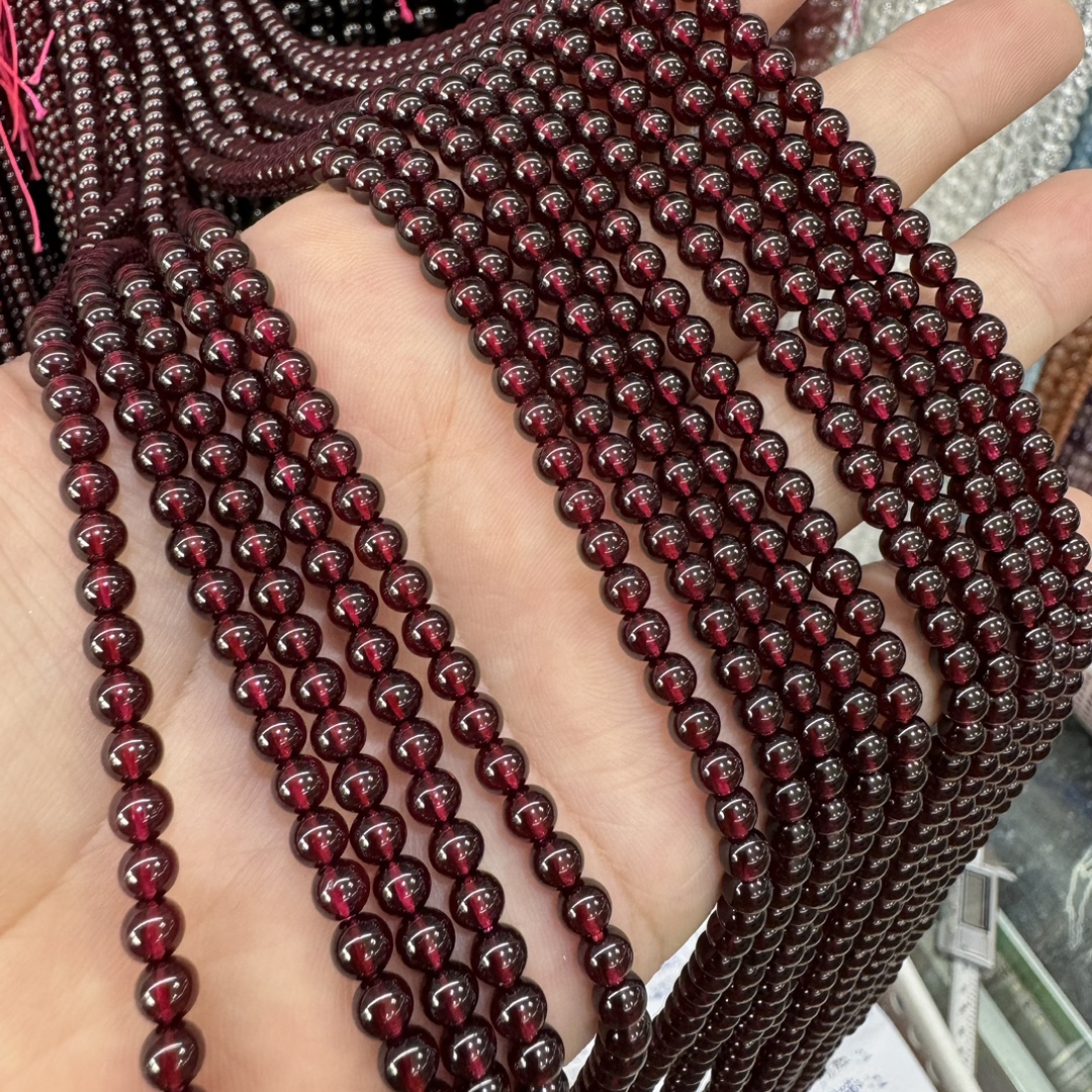 纯天然特级干净4mm石榴石圆珠散珠半成品diy项链手链饰品配珠隔珠