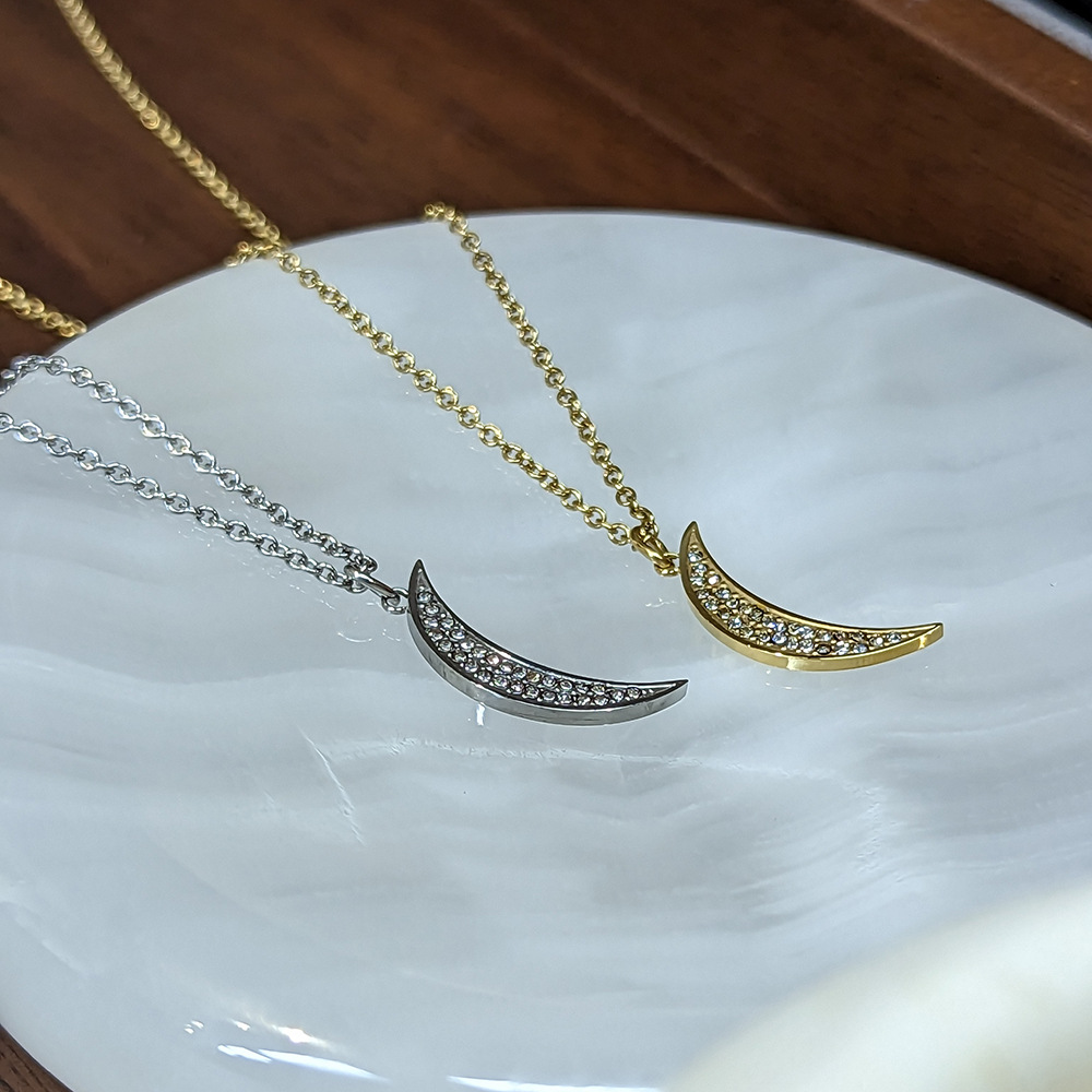 新款小众潮牌简约 ins风清新日常百搭月牙微镶锆石金银双色细项链