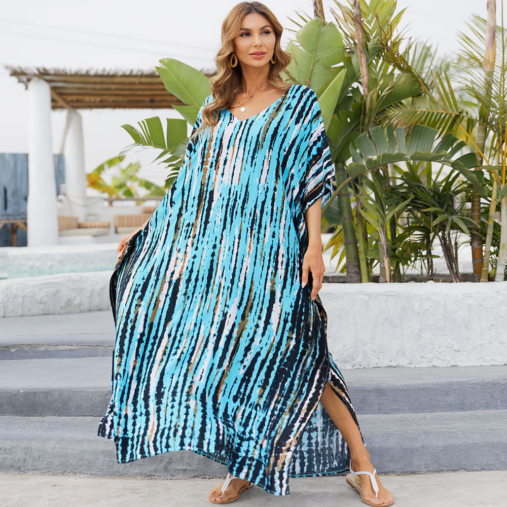 European and American Beach Cover-up Quick-Drying Blooming Loose plus Size Vacation Robe Beach Dress Bikini Sun Protection Shirt 1d02