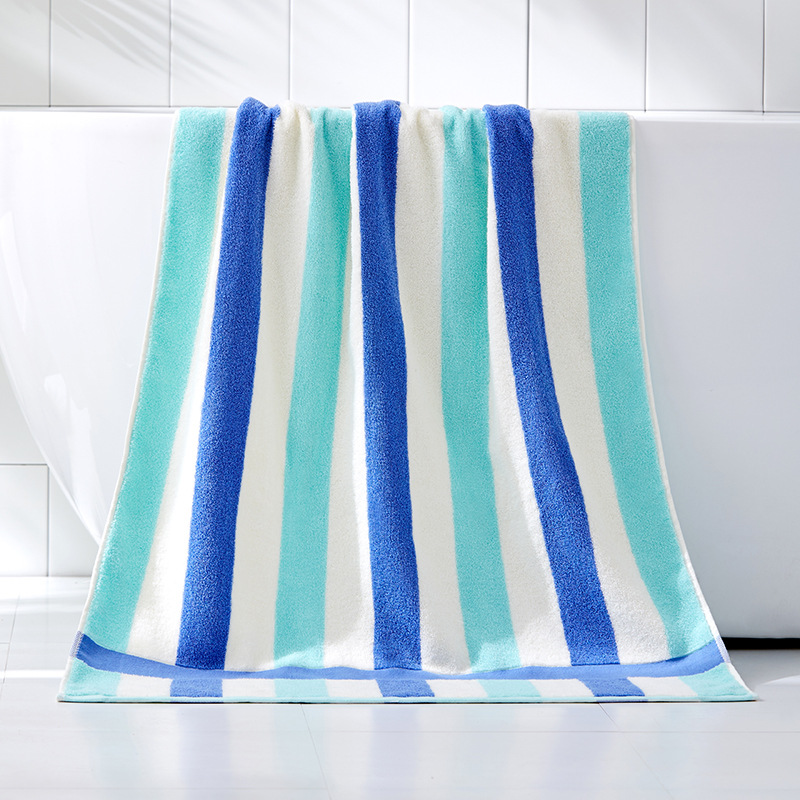 Cotton Adult Striped Bath Towel 32-Strand Pure Cotton 70 * 140cm Men's and Women's Bath Towel Embroidered Custom