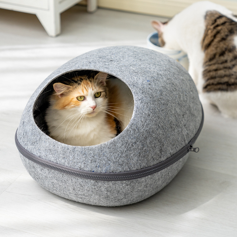 猫窝四季通用夏季猫咪毛毡窝带垫子半封闭式猫屋可拆洗蛋壳窝批发