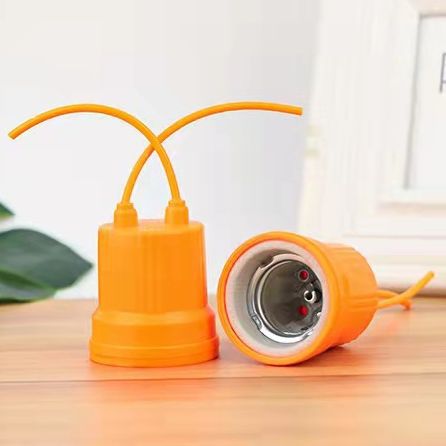 黄色软胶防水灯头 e27螺口陶瓷 带铜线吊灯头 防水防雨吊灯头