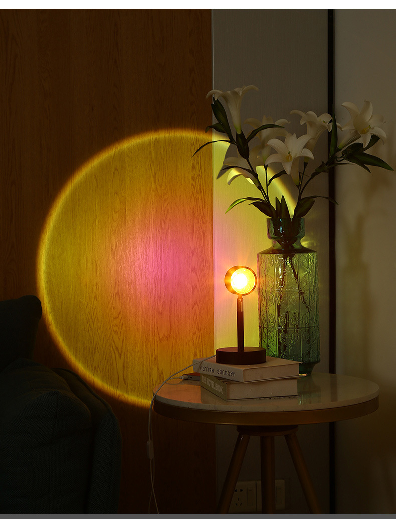 创意led夕阳日落灯客厅氛围小夜灯充电破晓彩虹投影落日小台灯具