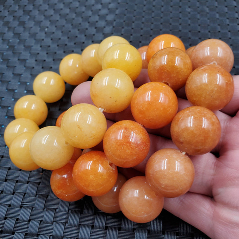 玉石手链黄玉圆珠手链石英岩玉手链20毫米圆珠手链玉