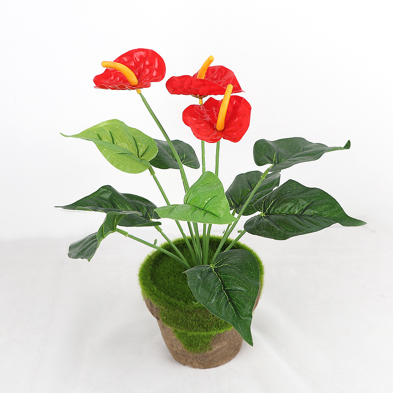 仿真花 pu12头红掌批发假花仿真绿植植物墙配材婚庆装饰
