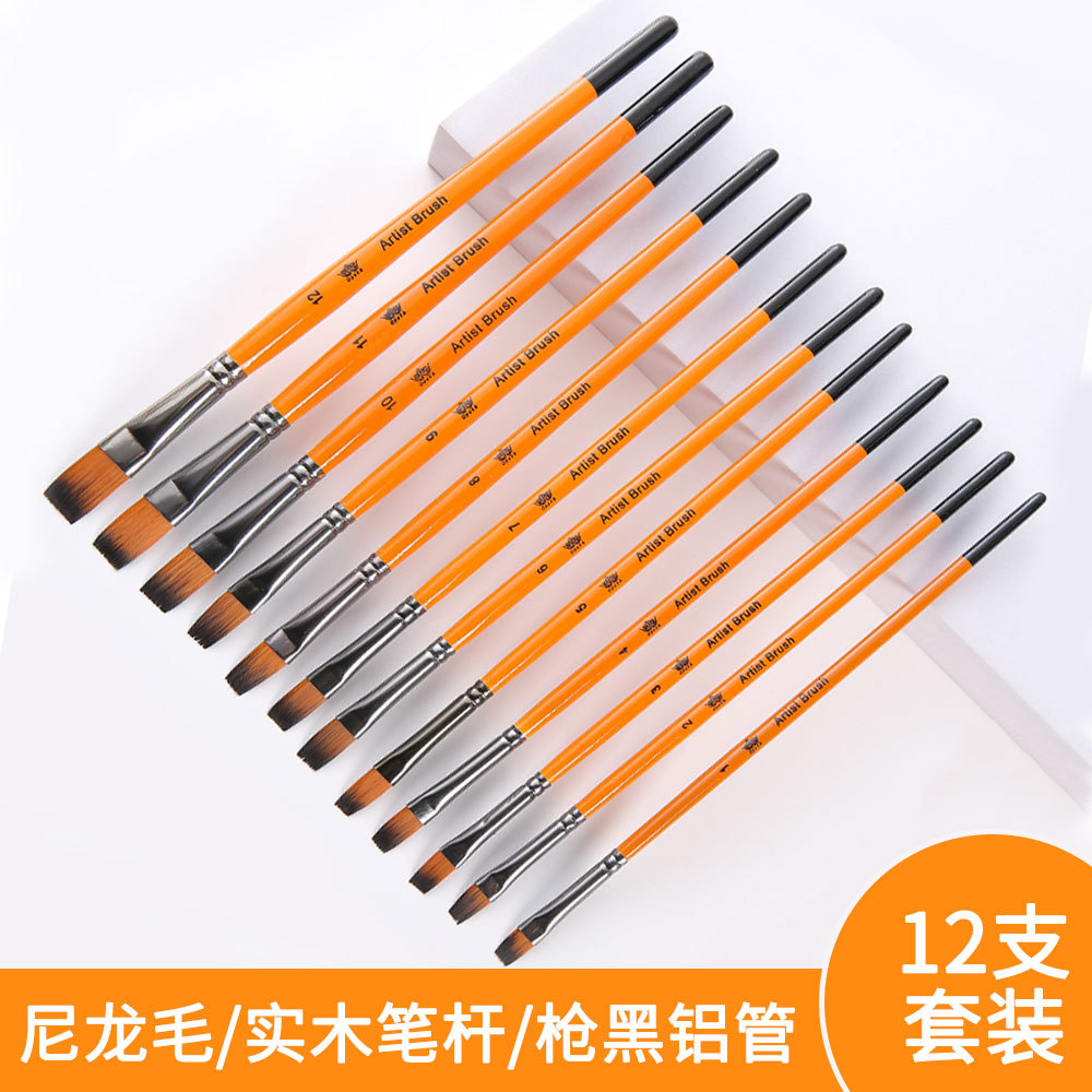 Amazon Nylon Brush 12 Sets Gouache Brush Oil Brush round Head Hook Line Brush Flat Head Oblique Head Brush