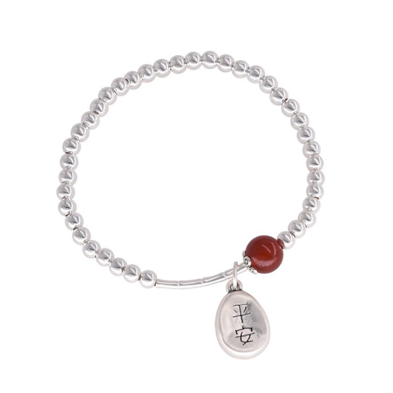 New Chinese Style Red Agate Safety Bracelet Female S925 Sterling Silver Special Interest Light Luxury All-Match Bracelet Fashionable High-Grade Bracelet