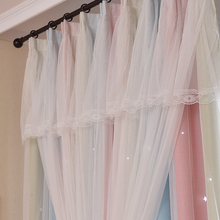 W3TK镂空星星窗帘布纱一体双层带纱ins韩式公主风客厅卧室遮光窗