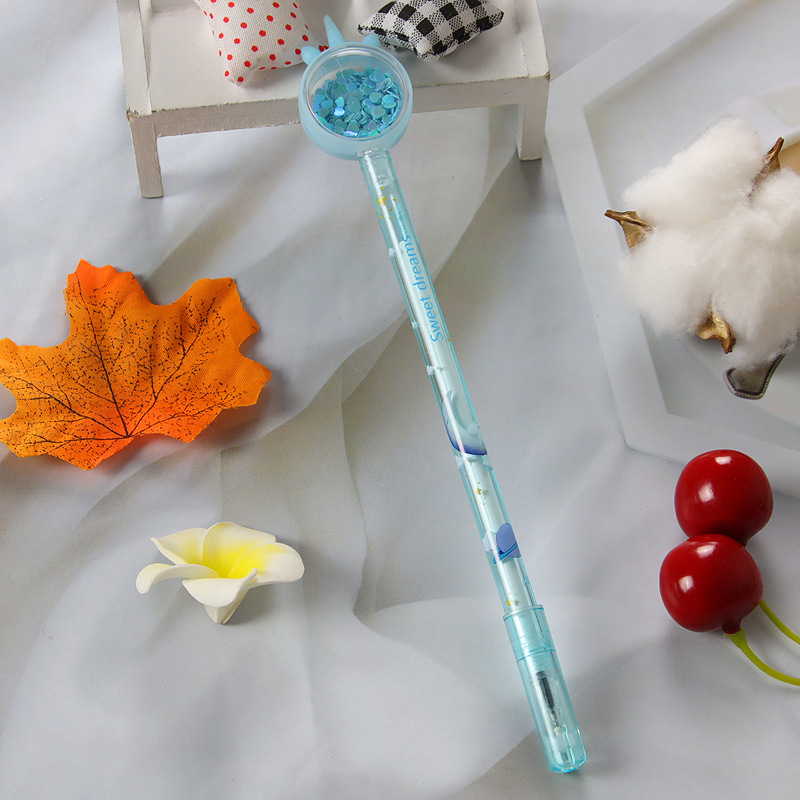 Creative Unicorn Sequins Gel Pen Cute Transparent Flower Film Pull Cap Pen Student Stationery Office Water-Based Sign Pen