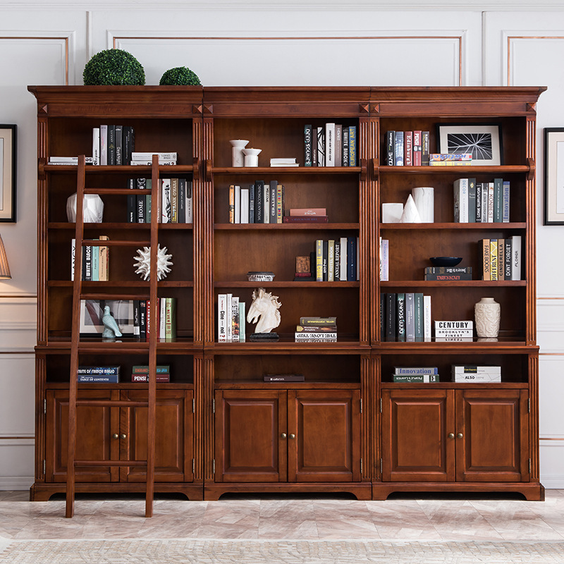 外贸出口美式乡村实木复古做旧组合书柜现代设计橡木品质高端书橱