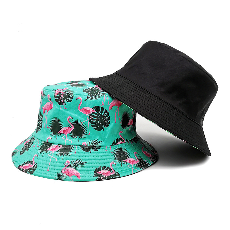 Foreign Trade Female Duplex Printing Tropical Plant Flamingo Pattern Bucket Hat Male Travel Sun-Proof Sun Hat Bucket Hat