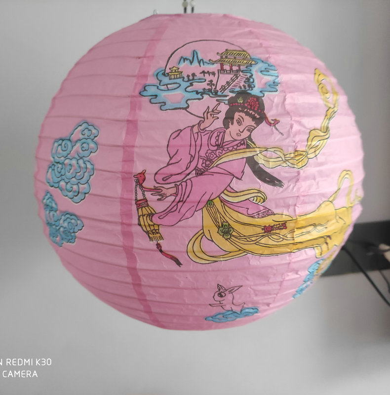 12寸圆形中秋节手工纸灯笼彩绘花灯猜谜道具节日氛围场景布置装饰