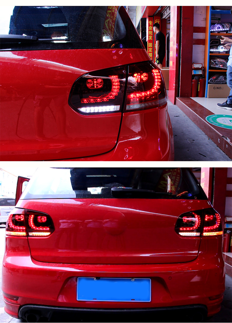 适用于大众高尔夫6尾灯总成高六高6gti改装r20熏黑led流水转向灯