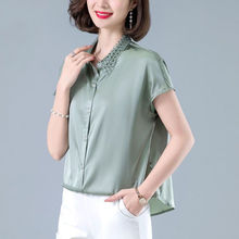 杭州大牌真丝衬衫女2024短袖衬衣夏季新款气质小衫纯色桑蚕丝上衣