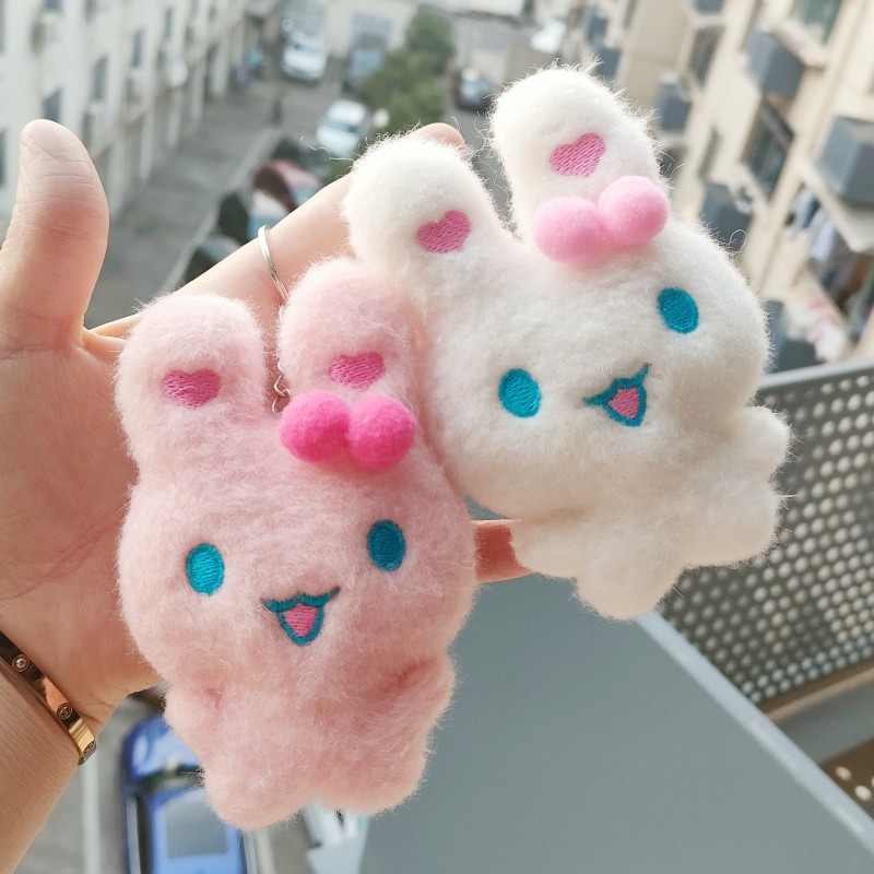 Cartoon Rabbit Pendant Plush Toy Cute Bunny Schoolbag Bag Charm Crane Machines Doll Keychain Wholesale