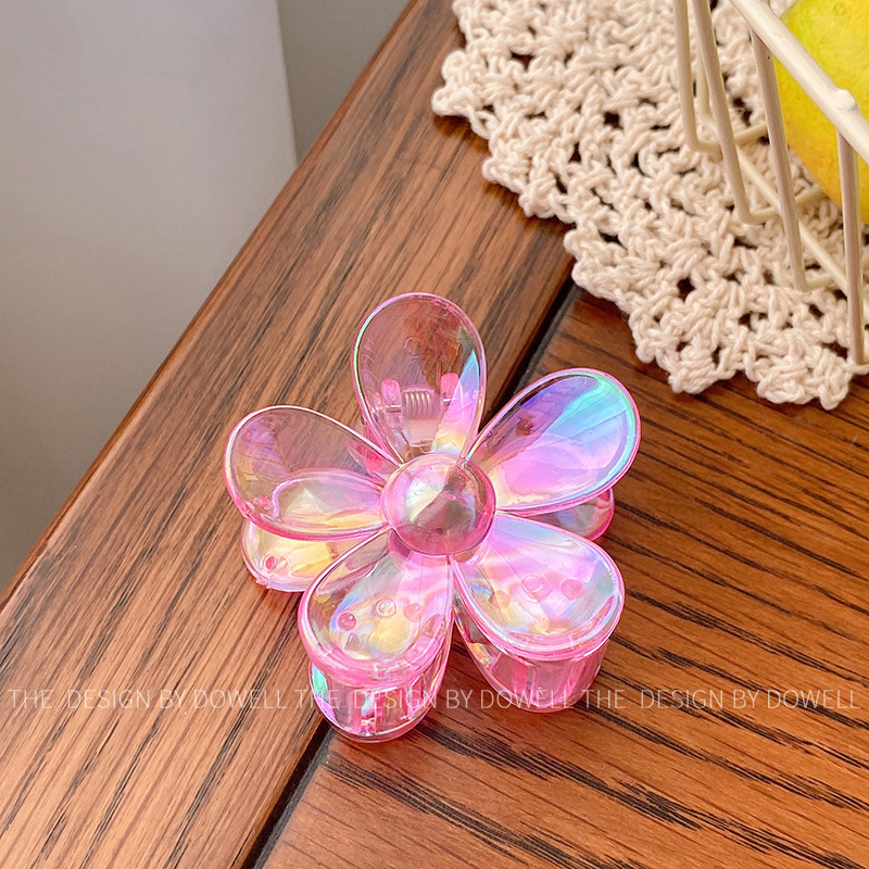 Duowei Ornament Korean Style Electroplated Colorful Transparent Grip Medium Flower Barrettes Simple Updo Ponytail Clip Hair Accessories