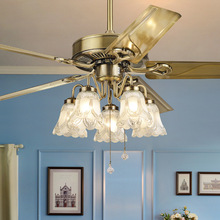 风扇灯吊扇灯欧式餐厅风扇吊灯家用美式复古卧室客厅电扇带灯一体