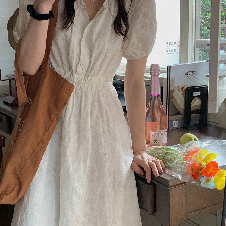 白茶色仙女连衣裙女2021夏季新款韩版高腰气质显瘦中长款a字裙子