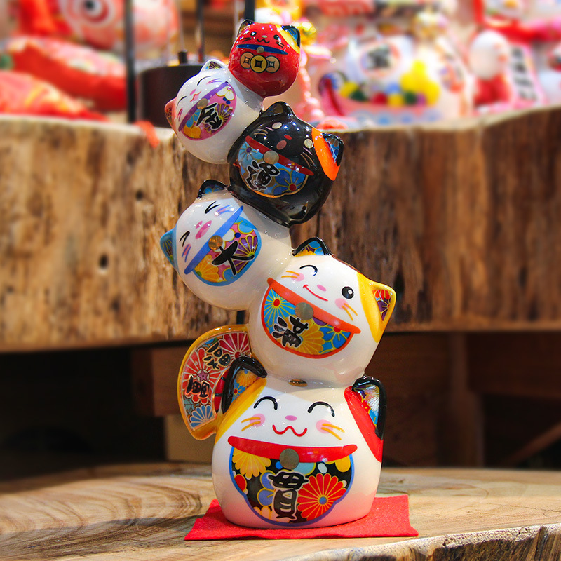 日式家居客厅创意招财猫达摩陶瓷装饰品摆件公司店铺开业乔迁礼品