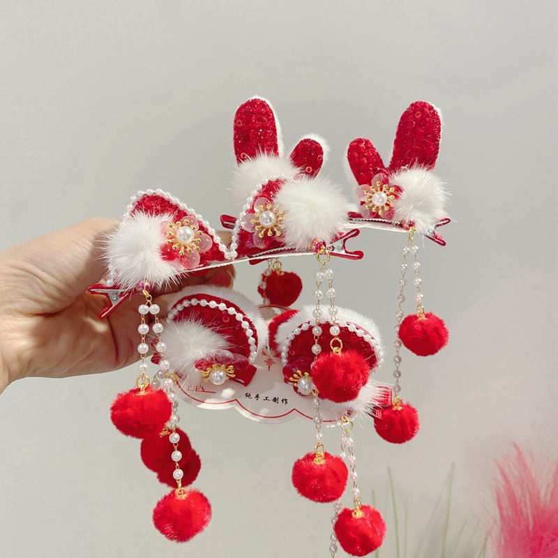 New Year Barrettes Autumn and Winter Han Chinese Clothing Hair Accessories 2024 New Dragon Year Barrettes Cat Ears Dragon Horn Headdress for Han Chinese Clothing Children