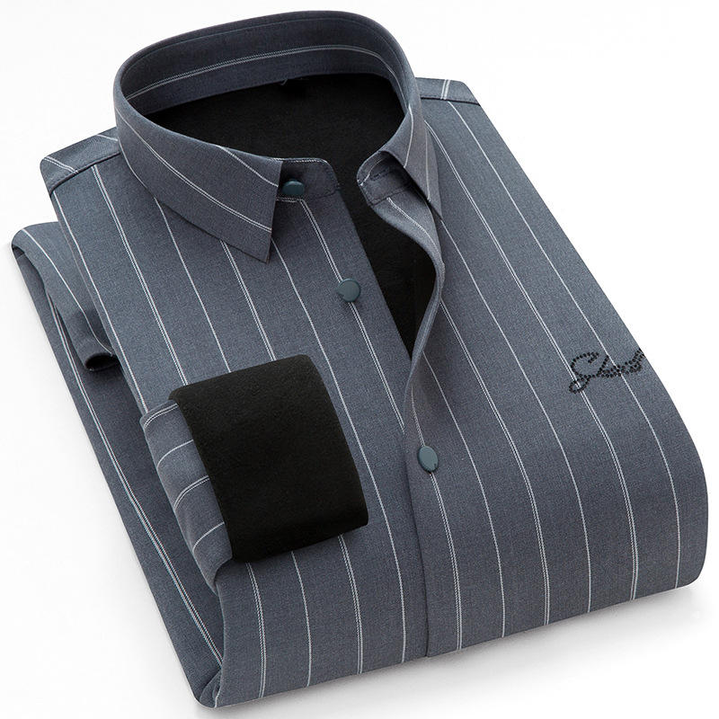 烫钻无痕保暖衬衫冬季男士长袖加绒加厚商务休闲品质男装bn1651衣