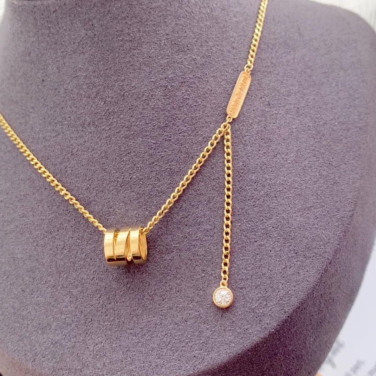 18k黄金小蛮腰钻石项链女au750吊坠古巴链流苏泡泡吊坠女锁骨项链