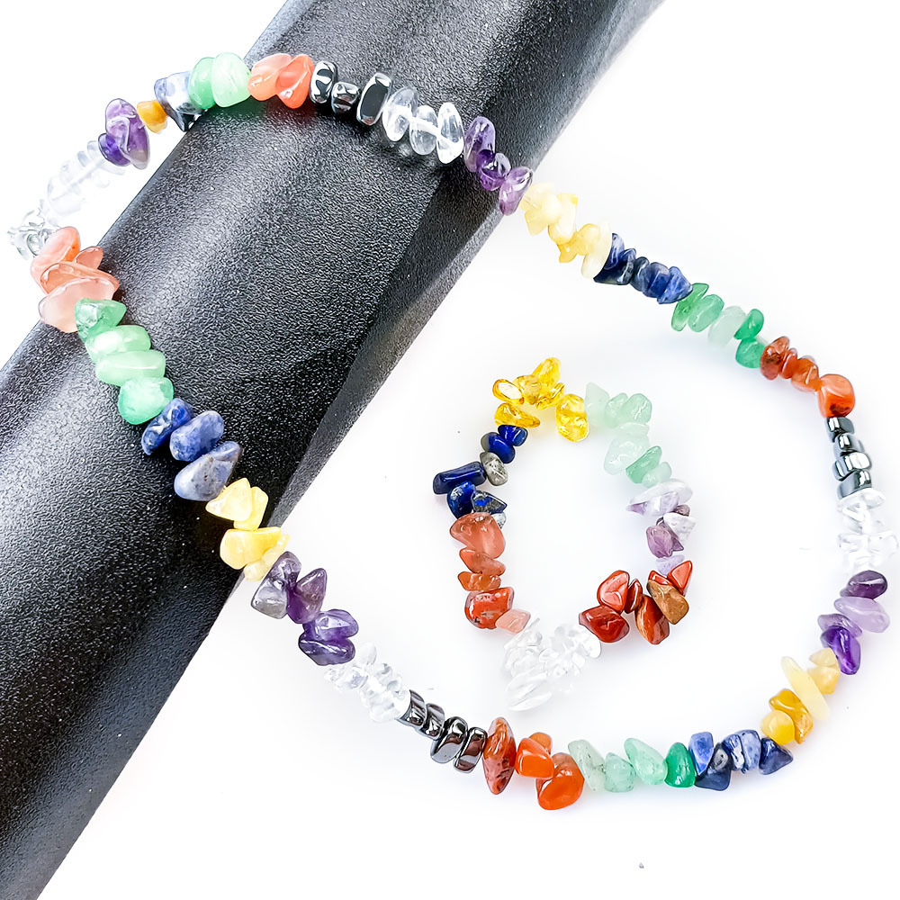 七彩水晶石项链手链 天然玉石七彩挂饰首饰 碎石头饰品 外贸批发