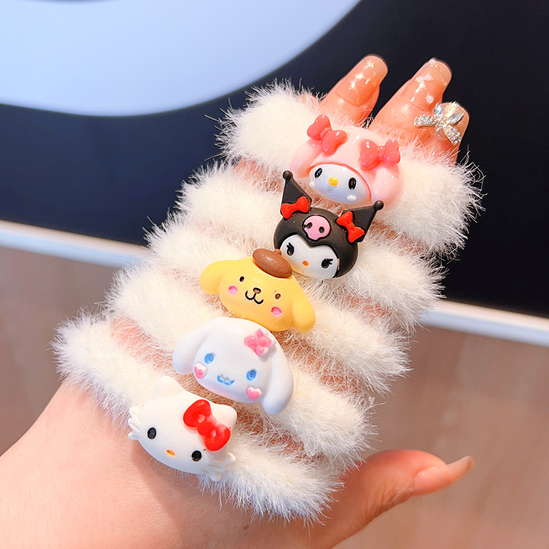 Autumn and Winter Super Cute Plush Children's Hair Band Cute Cinnamoroll Babycinnamoroll Little Princess Hair Rope Sweet Melody Fur Rubber Headband Head Rope