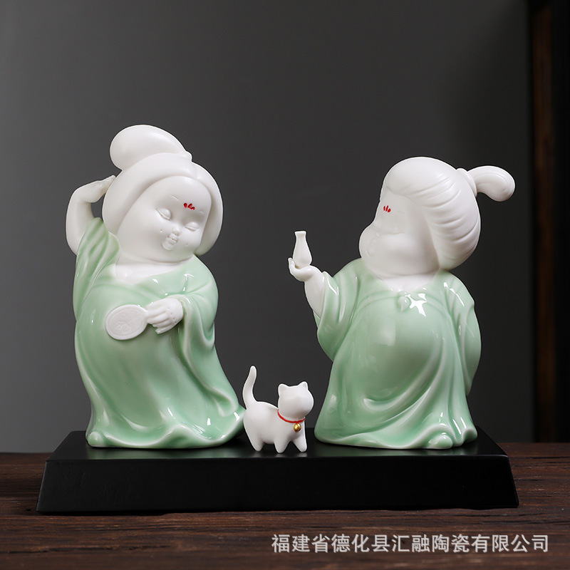 陶瓷唐代仕女古典人物摆件 富贵肥胖美女唐妞家居客厅桌面工艺品