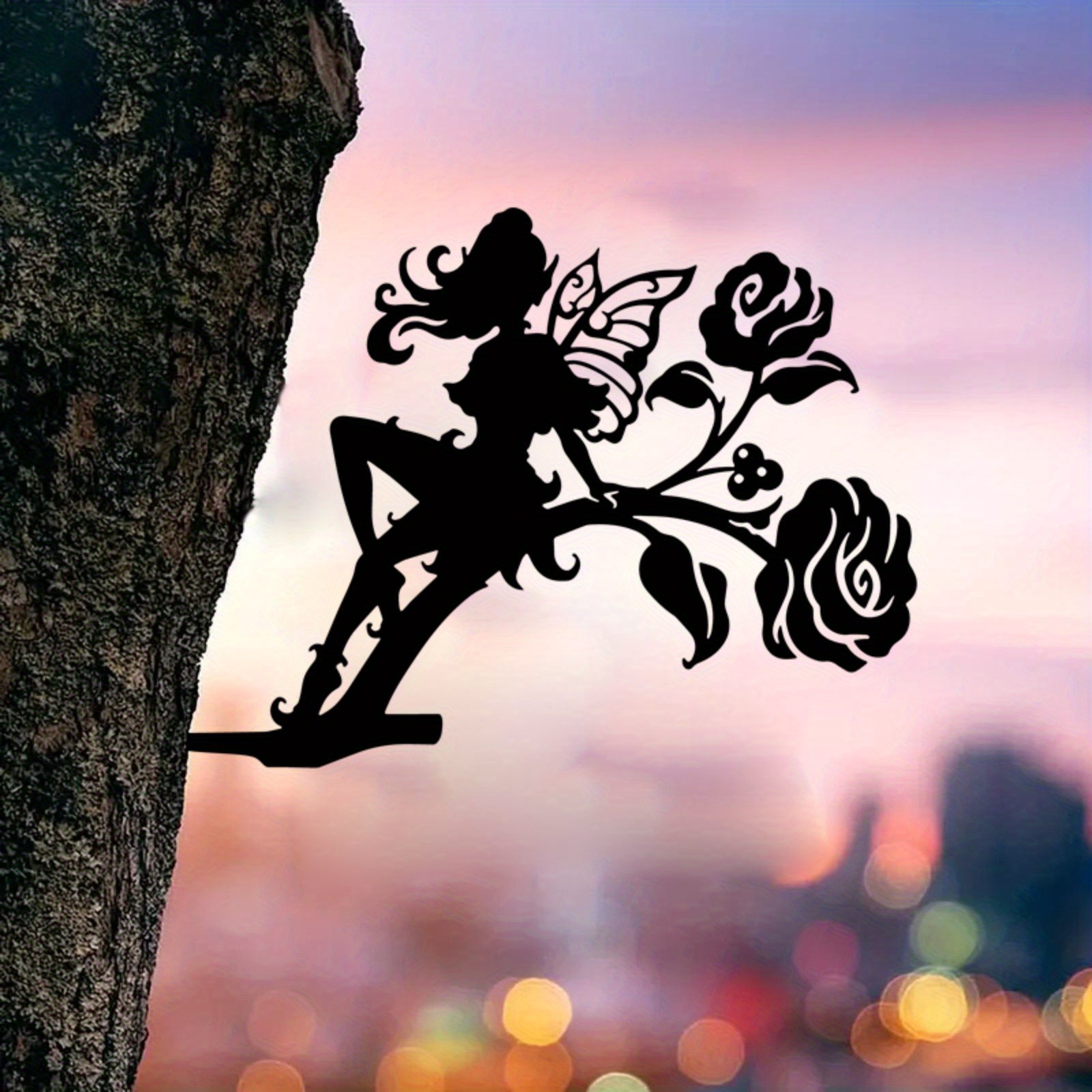 跨境仙女剪影雕像金属仙女树枝装饰钢仙女金属工艺金属精灵剪影桩