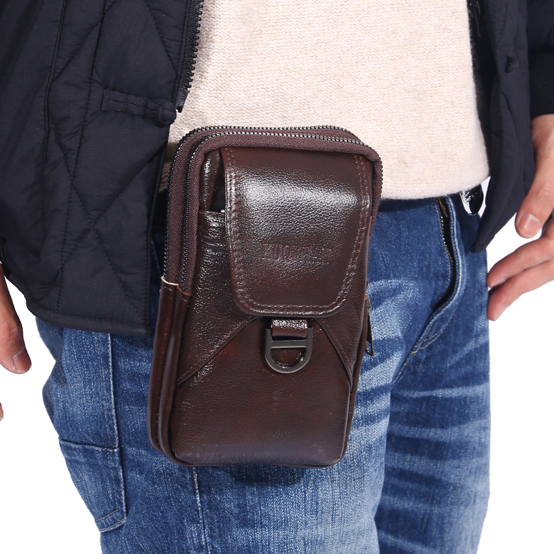 Mobile Phone Bag Waist Bag Men's Cowhide Phone Case Men's Belt Bag Elderly Wear Belt Work Site Mobile Phone Bag Wholesale
